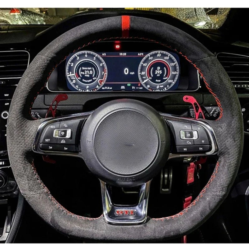 Capa de Volante em Couro Suede para VW Golf Polo GTI Costura Manual