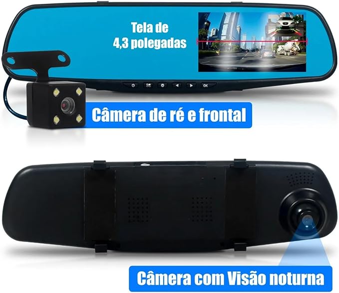 Retrovisor Automotivo com Câmera de Ré Colorida- One Blaz