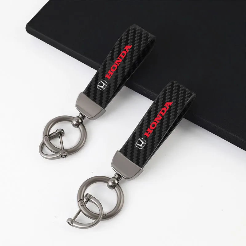 Chaveiro Automotivo Fibra de Carbono e Couro para Honda – Acessório Premium Anti Perda com Argola Metálica