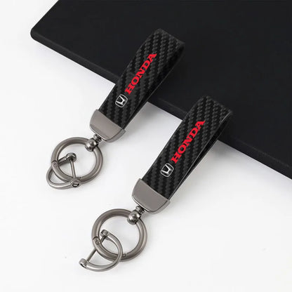 Chaveiro Automotivo Fibra de Carbono e Couro para Honda – Acessório Premium Anti Perda com Argola Metálica