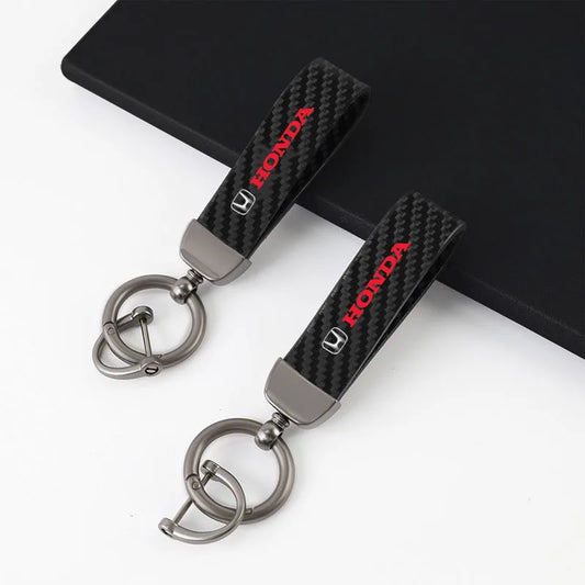 Chaveiro Automotivo Fibra de Carbono e Couro para Honda – Acessório Premium Anti Perda com Argola Metálica