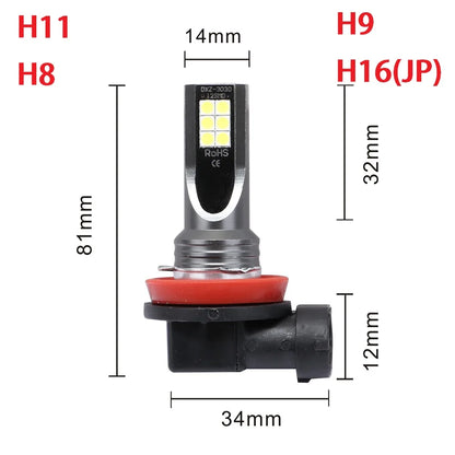 Lâmpada LED Automotiva H8/H11/H16 6000K Super Branca – Farol e Neblina Alta Potência (Kit 2 Peças)