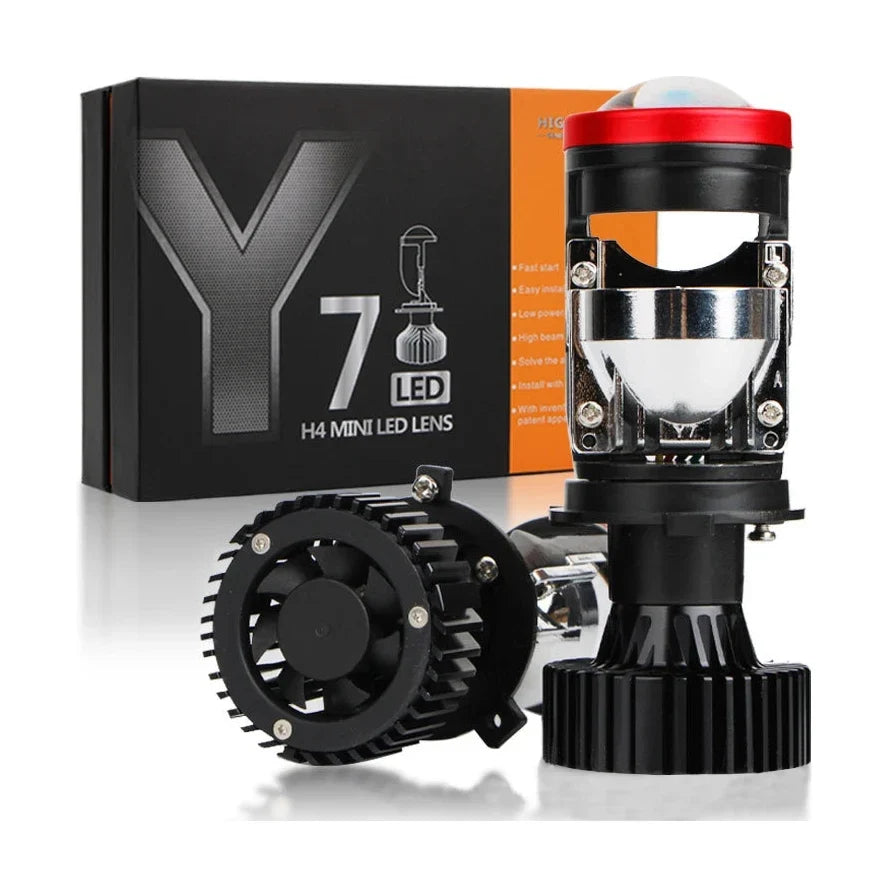 Lâmpada LED Automotiva H4 Mini Projetor 100W 30000LM – Farol Alto e Baixo com Turbo Fan 6000K (Kit 2 Peças)