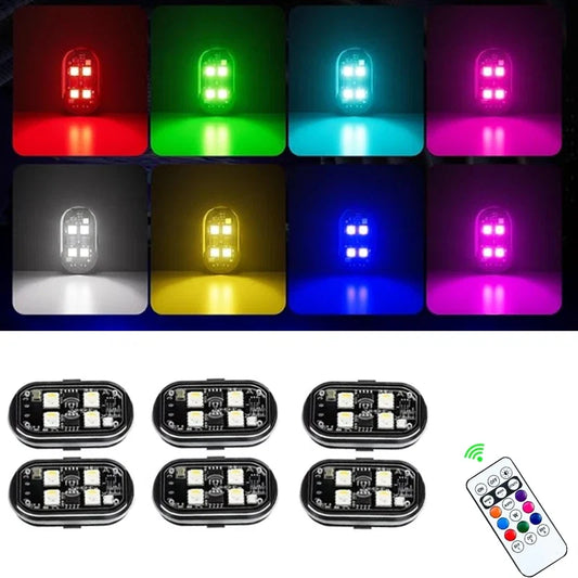 Luz LED Strobo Sem Fio RGB para Carro e Moto com USB