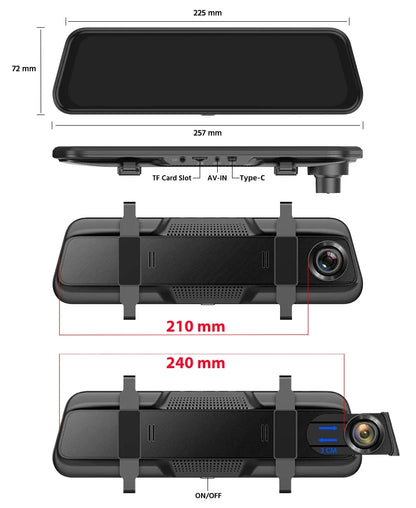 Câmera Veicular 2K DVR com WiFi e GPS Espelho Retrovisor – Dash Cam Automotiva com Visão Noturna e Monitoramento 24h