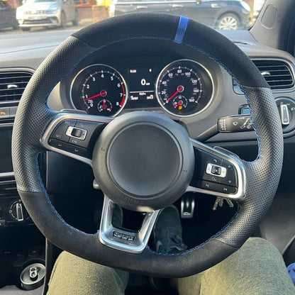 Capa de Volante em Couro Suede para VW Golf Polo GTI Costura Manual