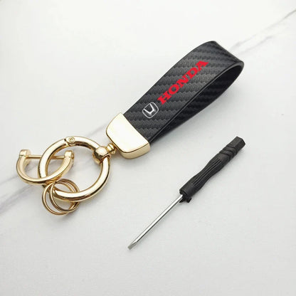 Chaveiro Automotivo Fibra de Carbono e Couro para Honda – Acessório Premium Anti Perda com Argola Metálica