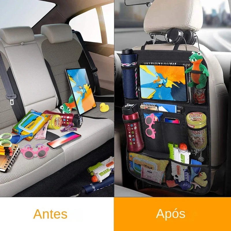 Organizador de Banco Traseiro com Suporte para Tablet e Porta Objetos