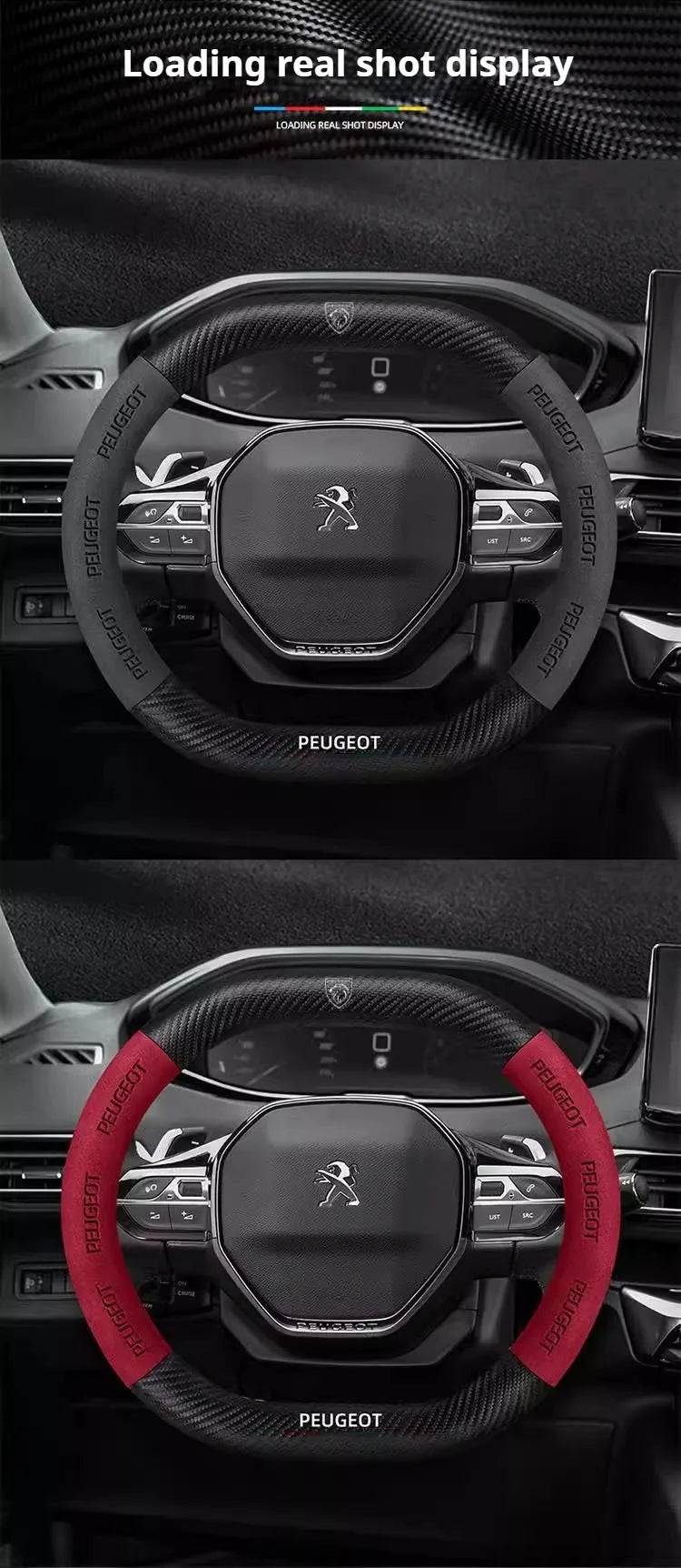 Capa de Volante Camurça + Fibra de Carbono Peugeot – Antiderrapante Esportiva Premium