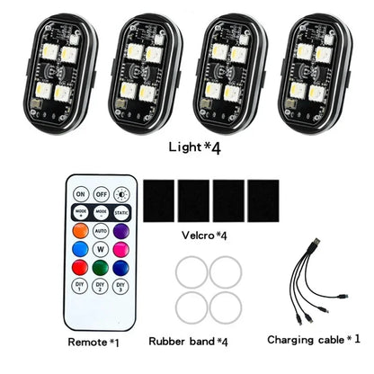 Luz LED Strobo Sem Fio RGB para Carro e Moto com USB