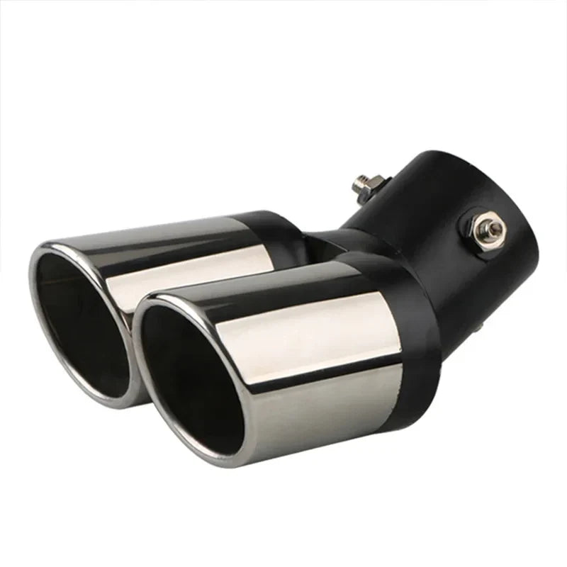 Ponteira de Escape Dupla Cromada Universal em Aço Inox – Saída Esportiva Curvada para Carro