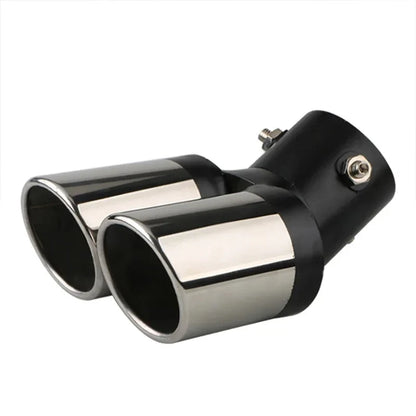 Ponteira de Escape Dupla Cromada Universal em Aço Inox – Saída Esportiva Curvada para Carro