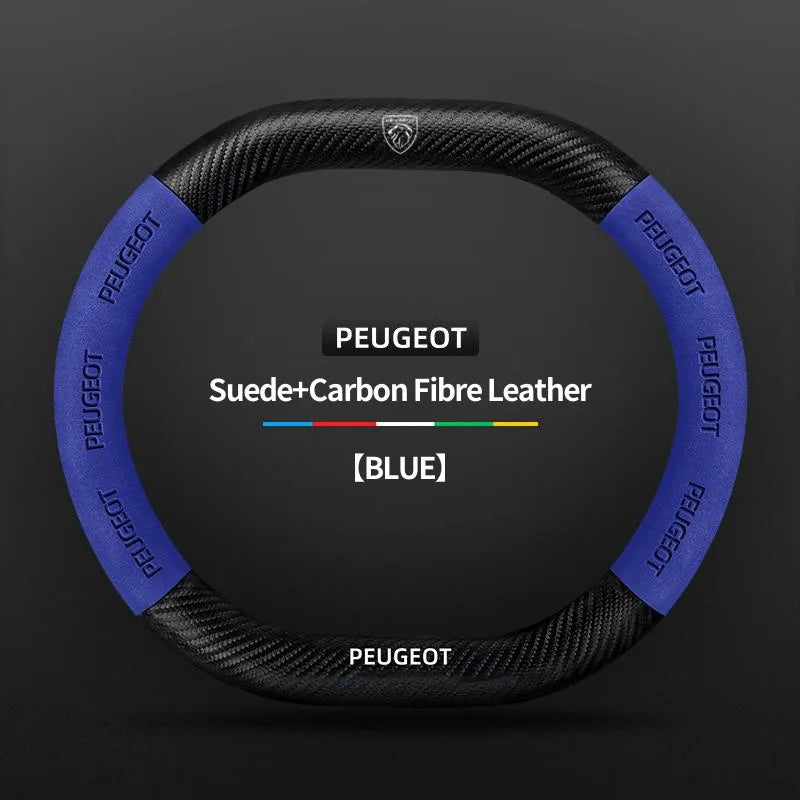 Capa de Volante Camurça + Fibra de Carbono Peugeot – Antiderrapante Esportiva Premium