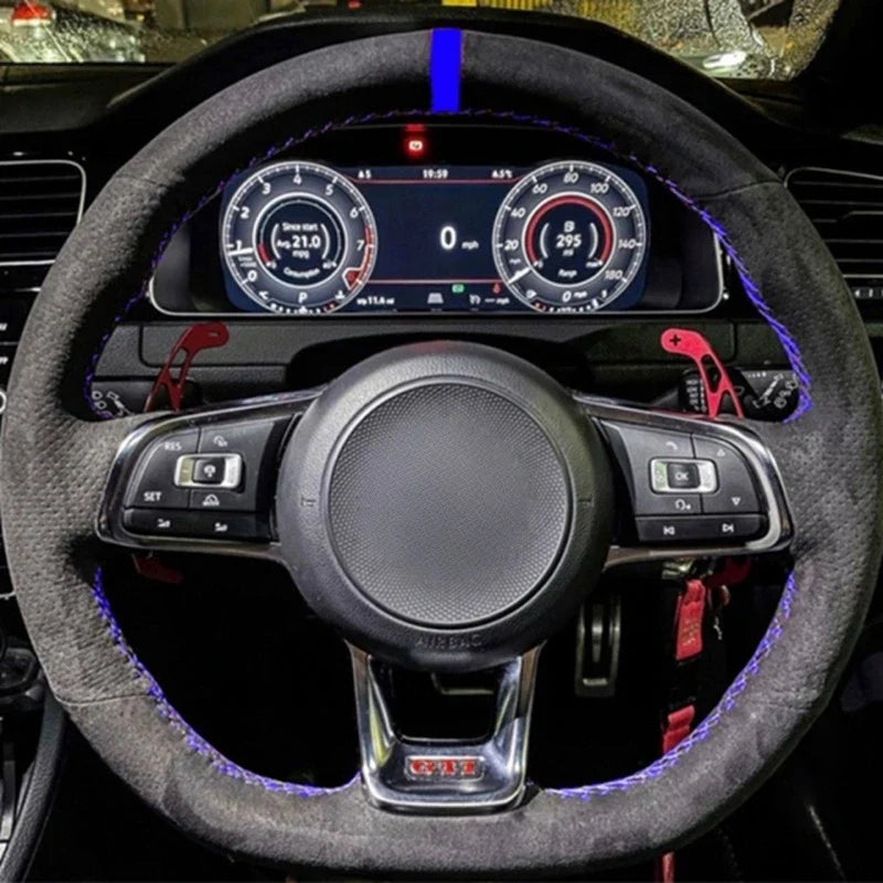 Capa de Volante em Couro Suede para VW Golf Polo GTI Costura Manual
