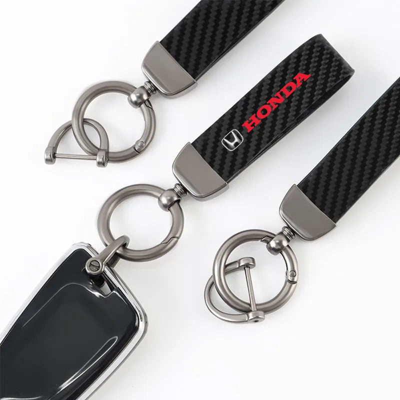 Chaveiro Automotivo Fibra de Carbono e Couro para Honda – Acessório Premium Anti Perda com Argola Metálica