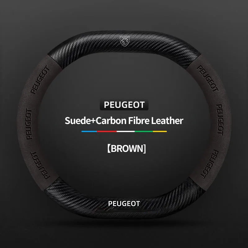 Capa de Volante Camurça + Fibra de Carbono Peugeot – Antiderrapante Esportiva Premium