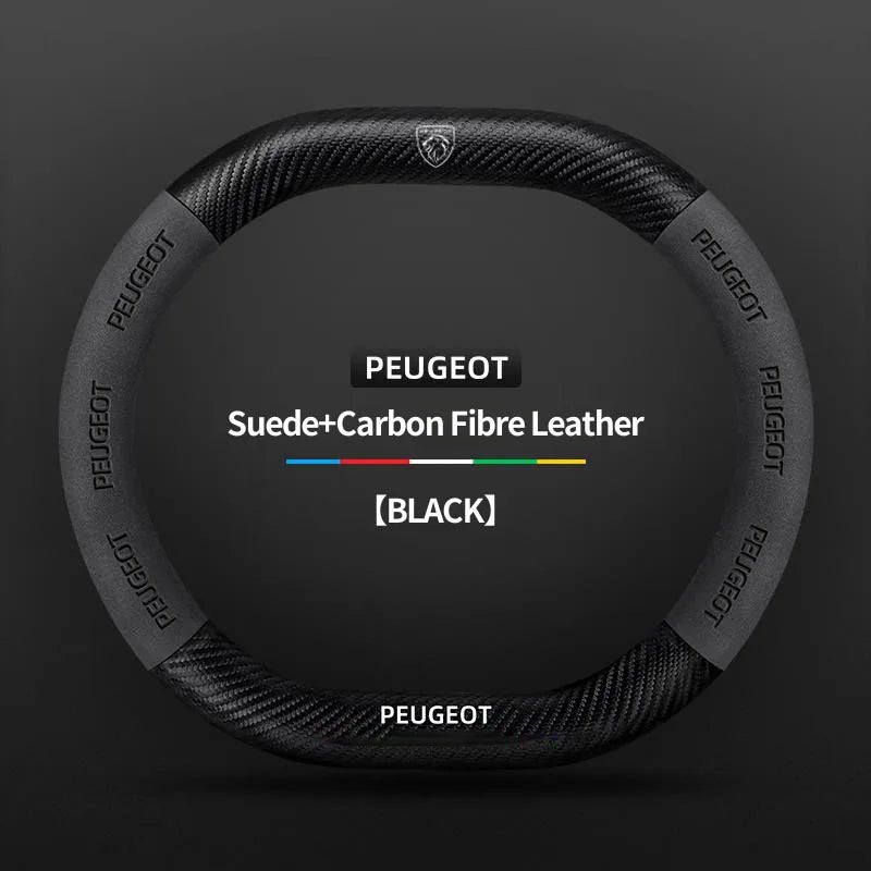 Capa de Volante Camurça + Fibra de Carbono Peugeot – Antiderrapante Esportiva Premium