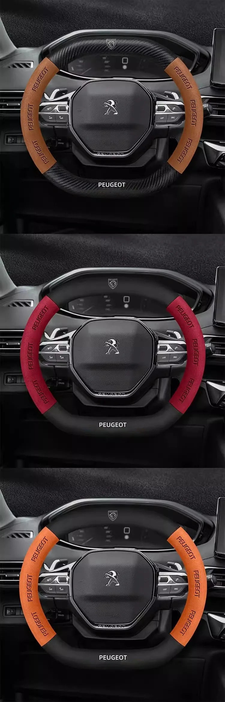 Capa de Volante Camurça + Fibra de Carbono Peugeot – Antiderrapante Esportiva Premium