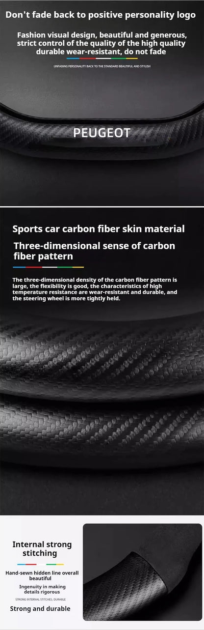 Capa de Volante Camurça + Fibra de Carbono Peugeot – Antiderrapante Esportiva Premium