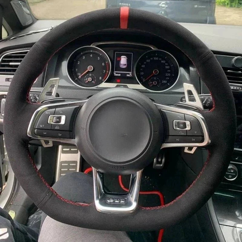 Capa de Volante em Couro Suede para VW Golf Polo GTI Costura Manual