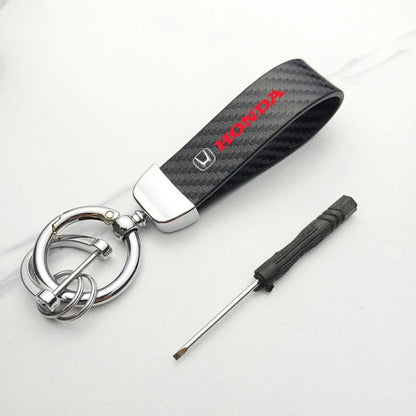 Chaveiro Automotivo Fibra de Carbono e Couro para Honda – Acessório Premium Anti Perda com Argola Metálica