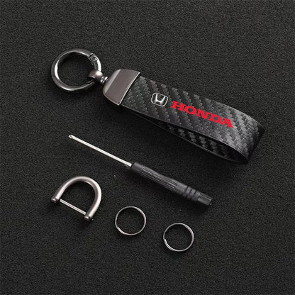 Chaveiro Automotivo Fibra de Carbono e Couro para Honda – Acessório Premium Anti Perda com Argola Metálica
