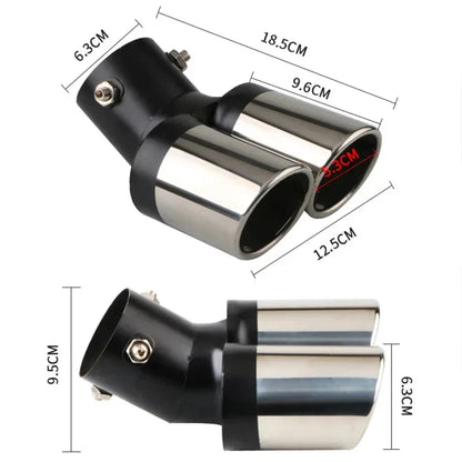 Ponteira de Escape Dupla Cromada Universal em Aço Inox – Saída Esportiva Curvada para Carro