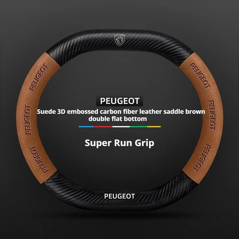 Capa de Volante Camurça + Fibra de Carbono Peugeot – Antiderrapante Esportiva Premium
