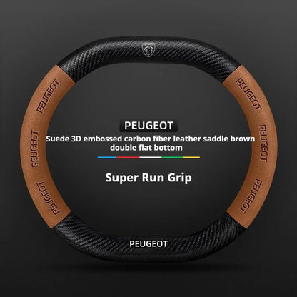 Capa de Volante Camurça + Fibra de Carbono Peugeot – Antiderrapante Esportiva Premium