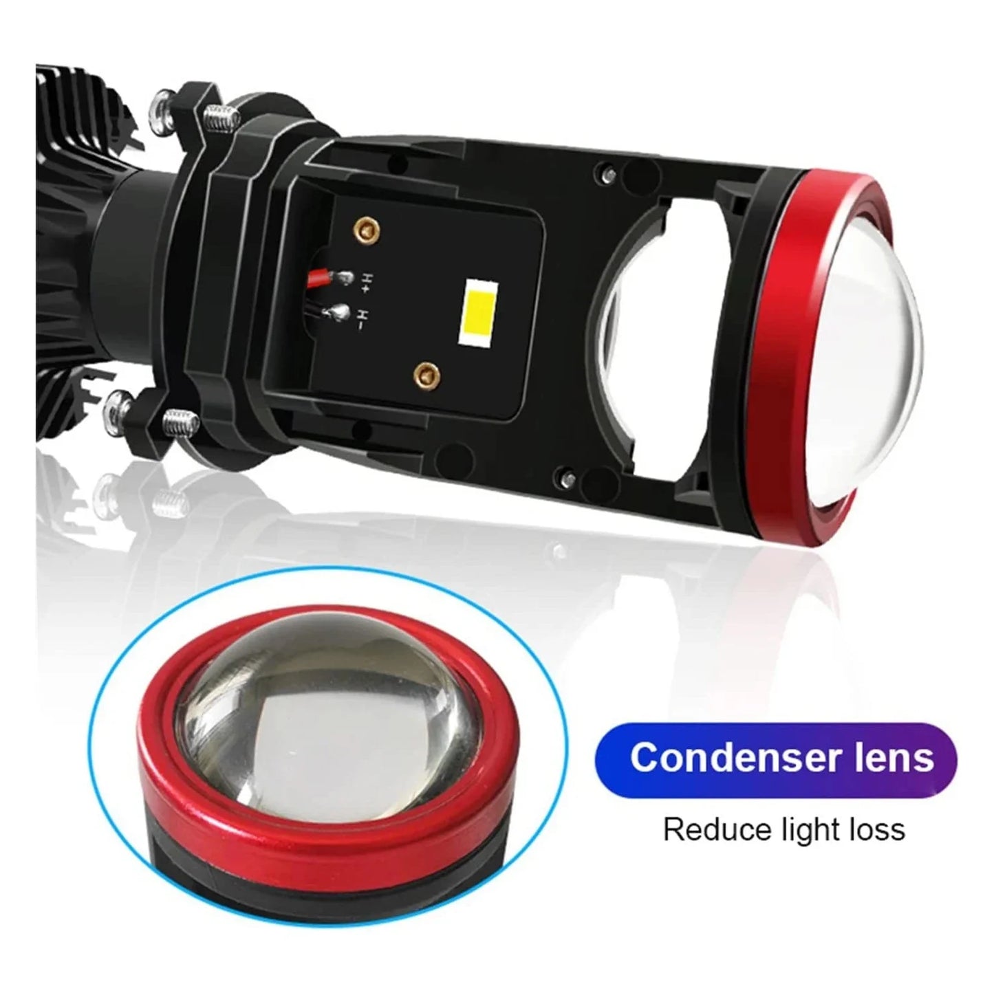 Lâmpada LED Automotiva H4 Mini Projetor 100W 30000LM – Farol Alto e Baixo com Turbo Fan 6000K (Kit 2 Peças)