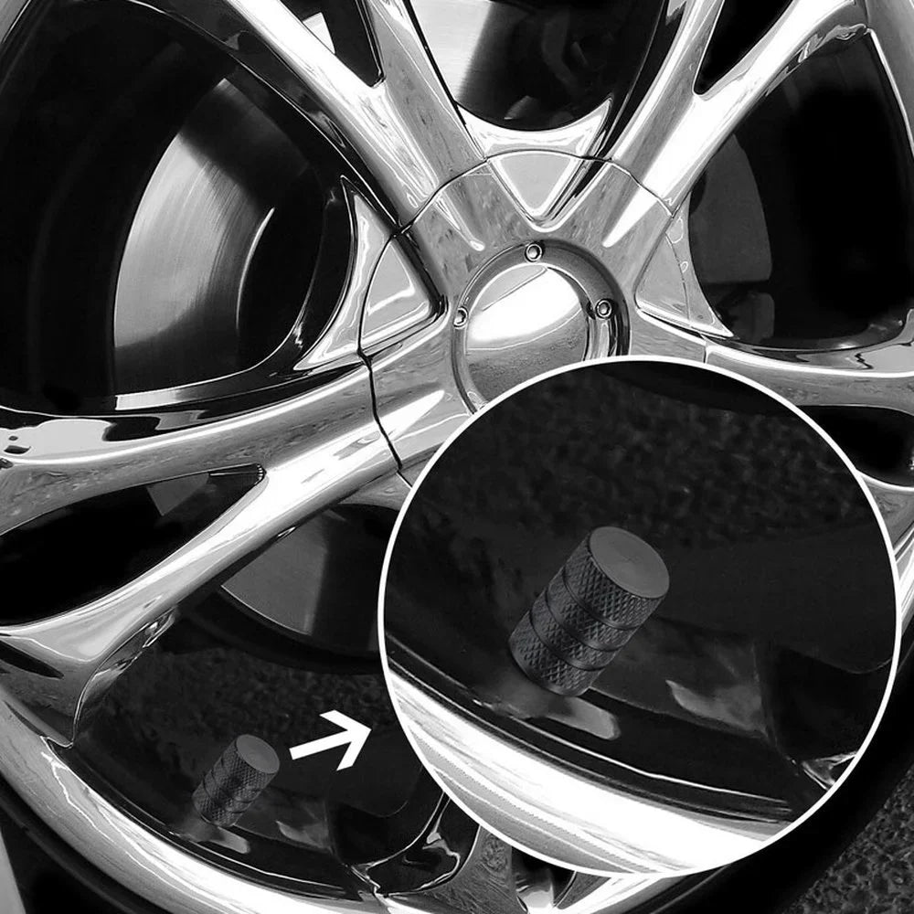 Tampa de Válvula de Pneu Automotivo Alumínio Prata Kit 4 Peças