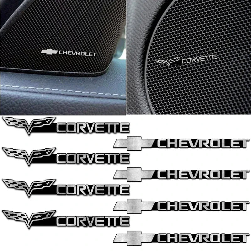 Emblema 3D Alloy para Interior Chevrolet – Adesivo Premium para Som, Painel e Volante (Kit 4 Peças)