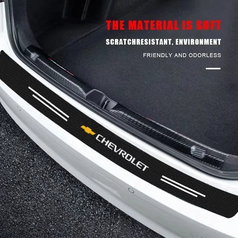 Protetor de Para-Choque Traseiro Fibra de Carbono para Chevrolet – Adesivo Anti Risco Porta-Malas