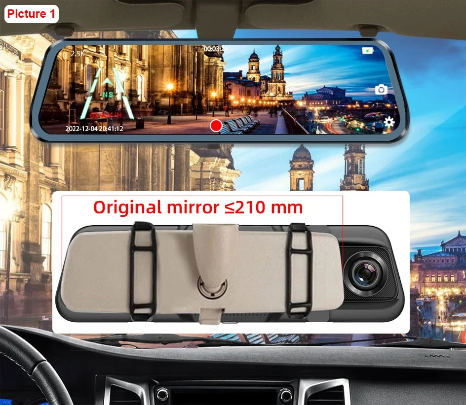 Câmera Veicular 2K DVR com WiFi e GPS Espelho Retrovisor – Dash Cam Automotiva com Visão Noturna e Monitoramento 24h