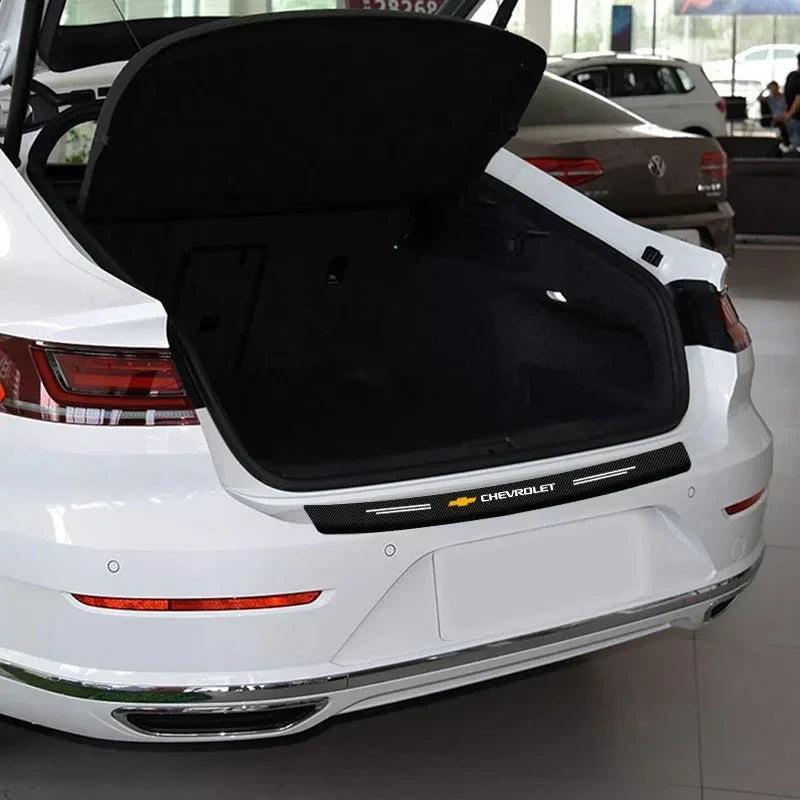 Protetor de Para-Choque Traseiro Fibra de Carbono para Chevrolet – Adesivo Anti Risco Porta-Malas