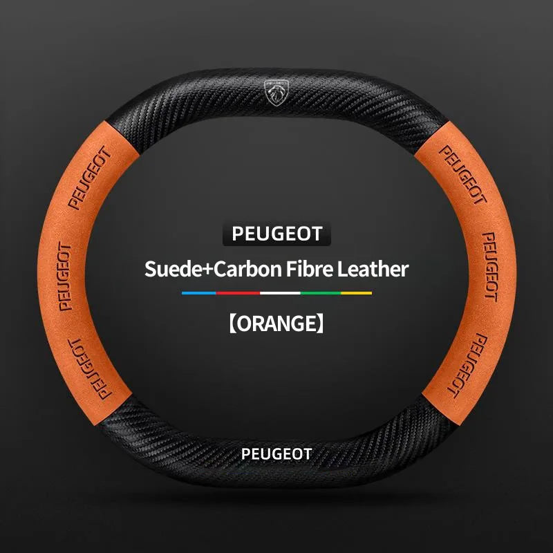 Capa de Volante Camurça + Fibra de Carbono Peugeot – Antiderrapante Esportiva Premium