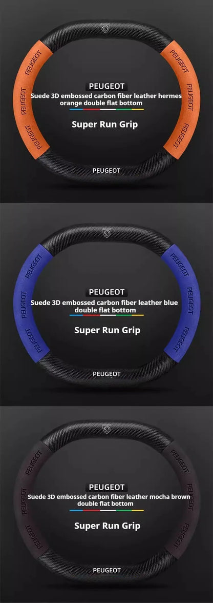 Capa de Volante Camurça + Fibra de Carbono Peugeot – Antiderrapante Esportiva Premium