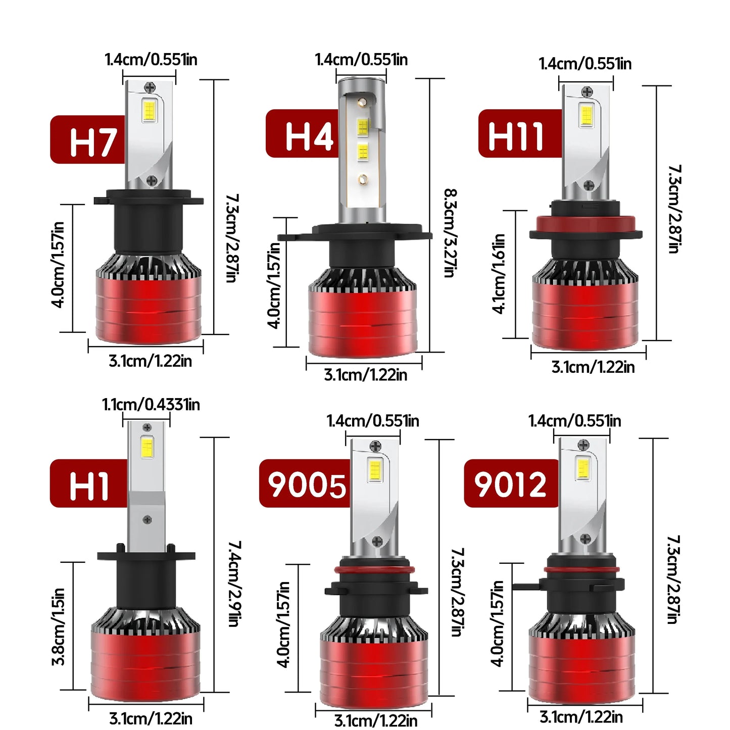 Kit Lâmpada LED Automotiva H1 H4 H7 H11 9005 9006 6000K Alta Potência