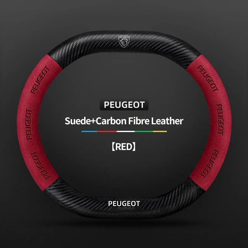 Capa de Volante Camurça + Fibra de Carbono Peugeot – Antiderrapante Esportiva Premium