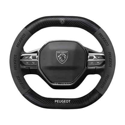 Capa de Volante Camurça + Fibra de Carbono Peugeot – Antiderrapante Esportiva Premium