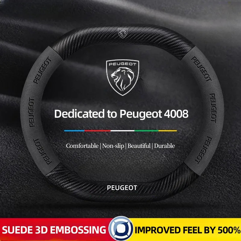 Capa de Volante Camurça + Fibra de Carbono Peugeot – Antiderrapante Esportiva Premium