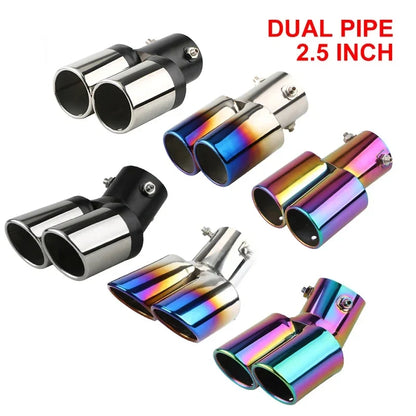 Ponteira de Escape Dupla Cromada Universal em Aço Inox – Saída Esportiva Curvada para Carro