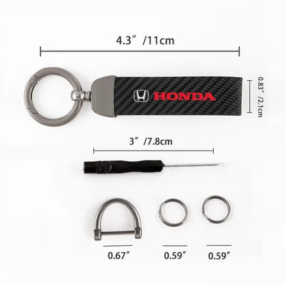 Chaveiro Automotivo Fibra de Carbono e Couro para Honda – Acessório Premium Anti Perda com Argola Metálica