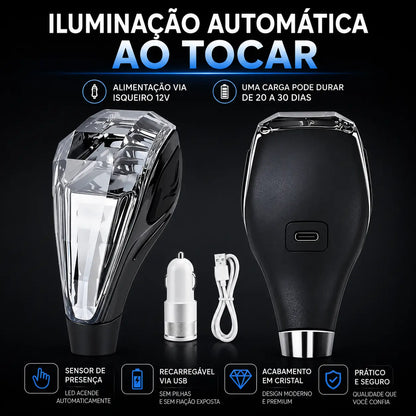 Manopla de Câmbio em Cristal com LED Recarregável Universal para Carros