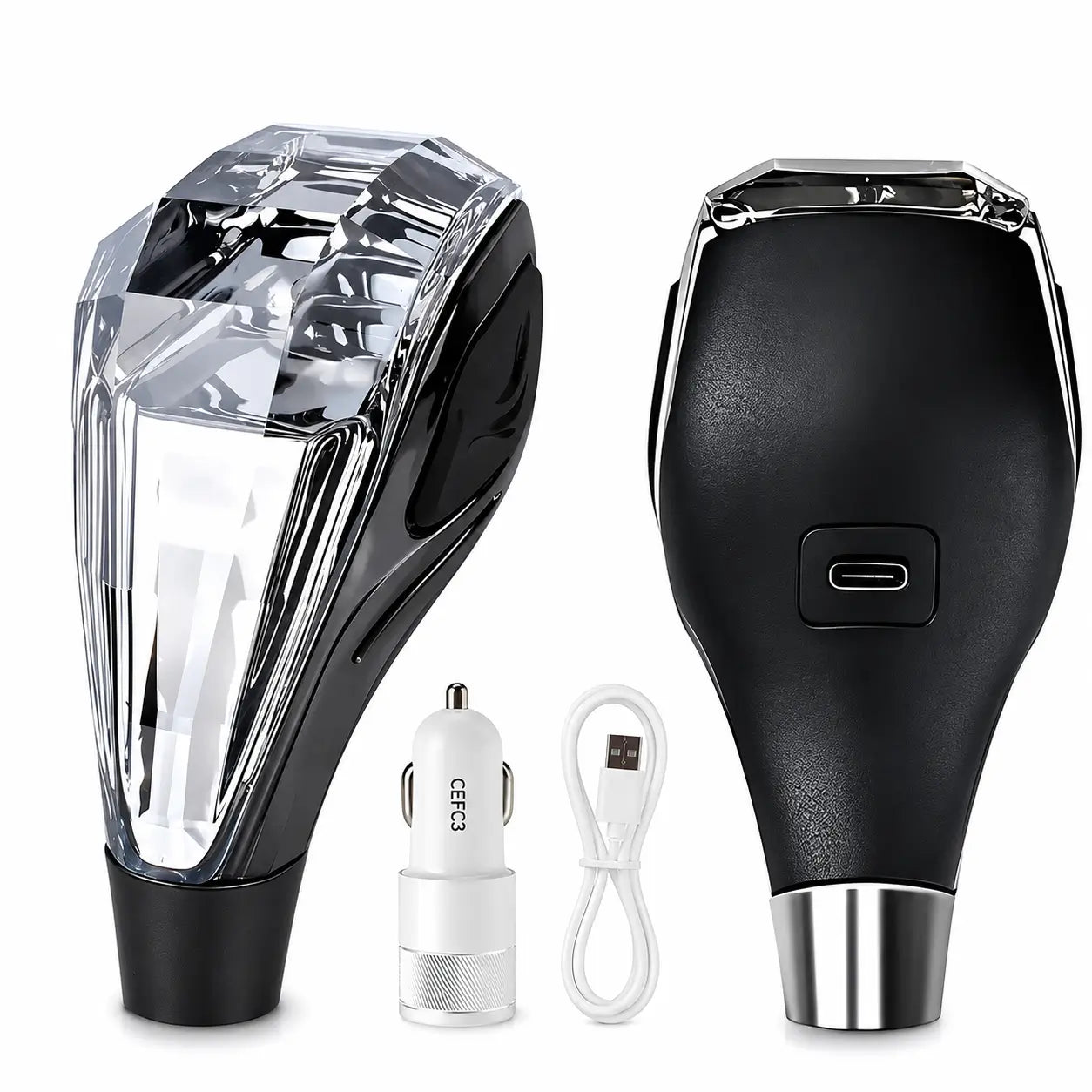 Manopla de Câmbio em Cristal com LED Recarregável Universal para Carros
