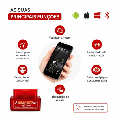 Scanner OBD2 Bluetooth ELM327 para Diagnóstico Automotivo com Celular