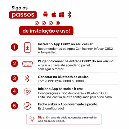 Scanner OBD2 Bluetooth ELM327 para Diagnóstico Automotivo com Celular